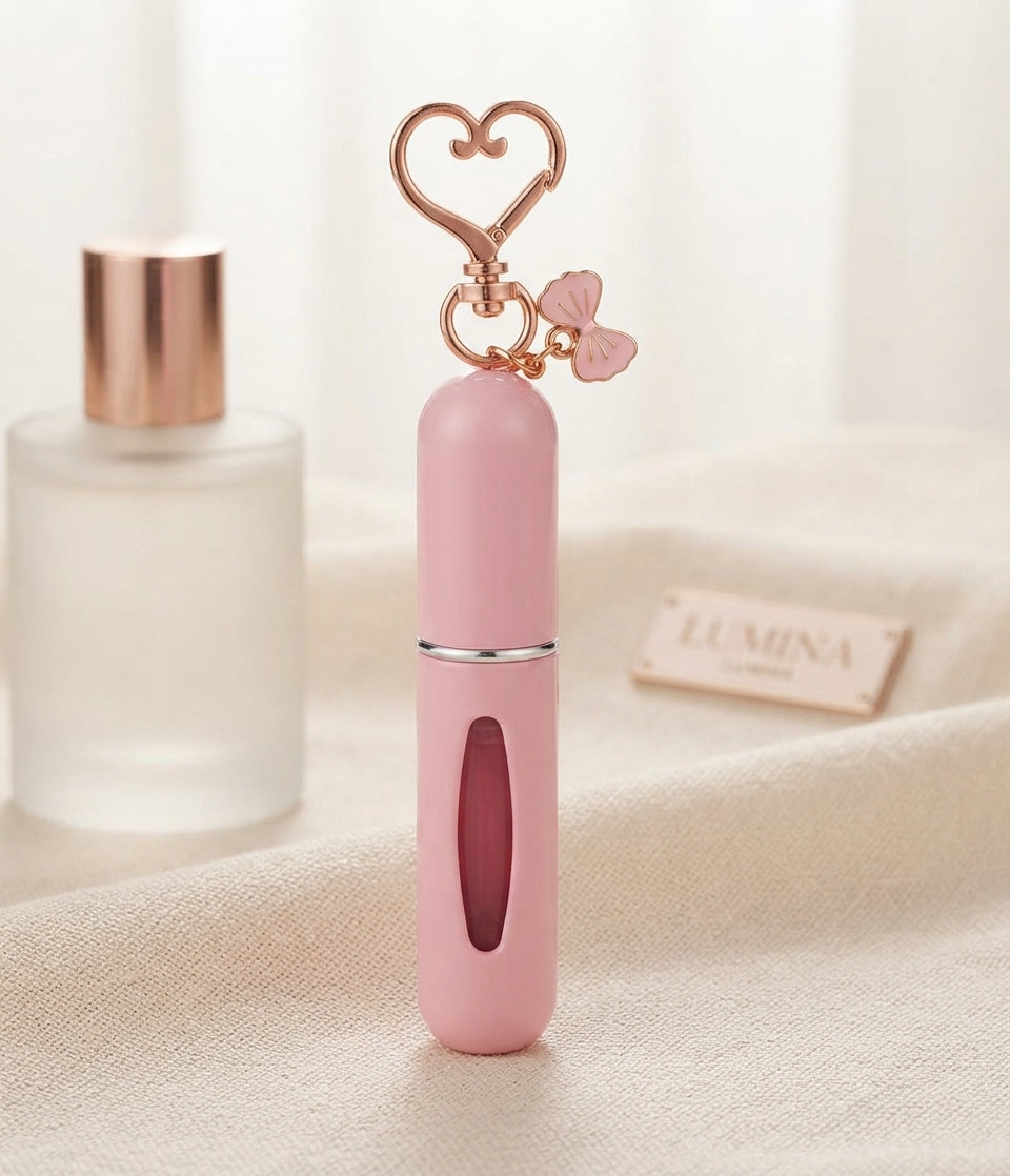 5ml Refillable Perfume Atomizer - Cute Travel-Friendly Fragrance Spray Bottle with Heart Ring & Bow Charm